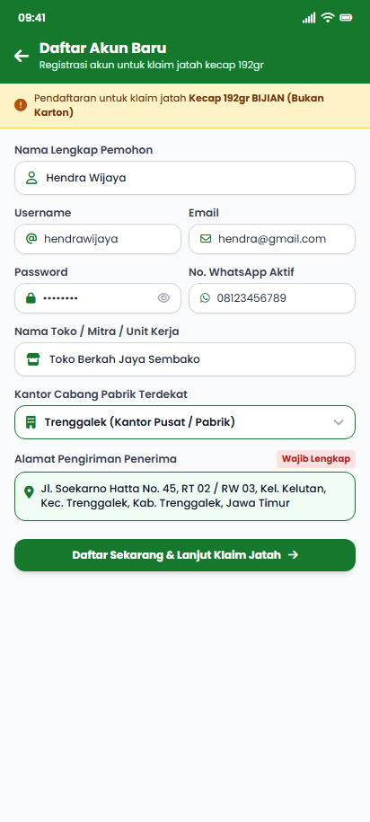 Pendaftaran Akun Baru Aplikasi Mobile