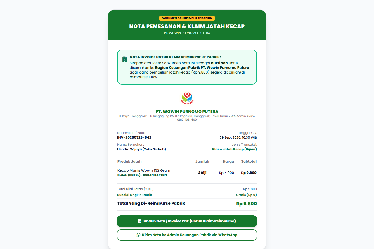 Nota Sah Klaim Reimburse Pabrik