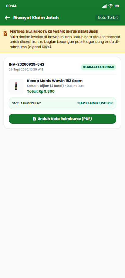 Riwayat Pesanan dan Bukti Nota Reimburse